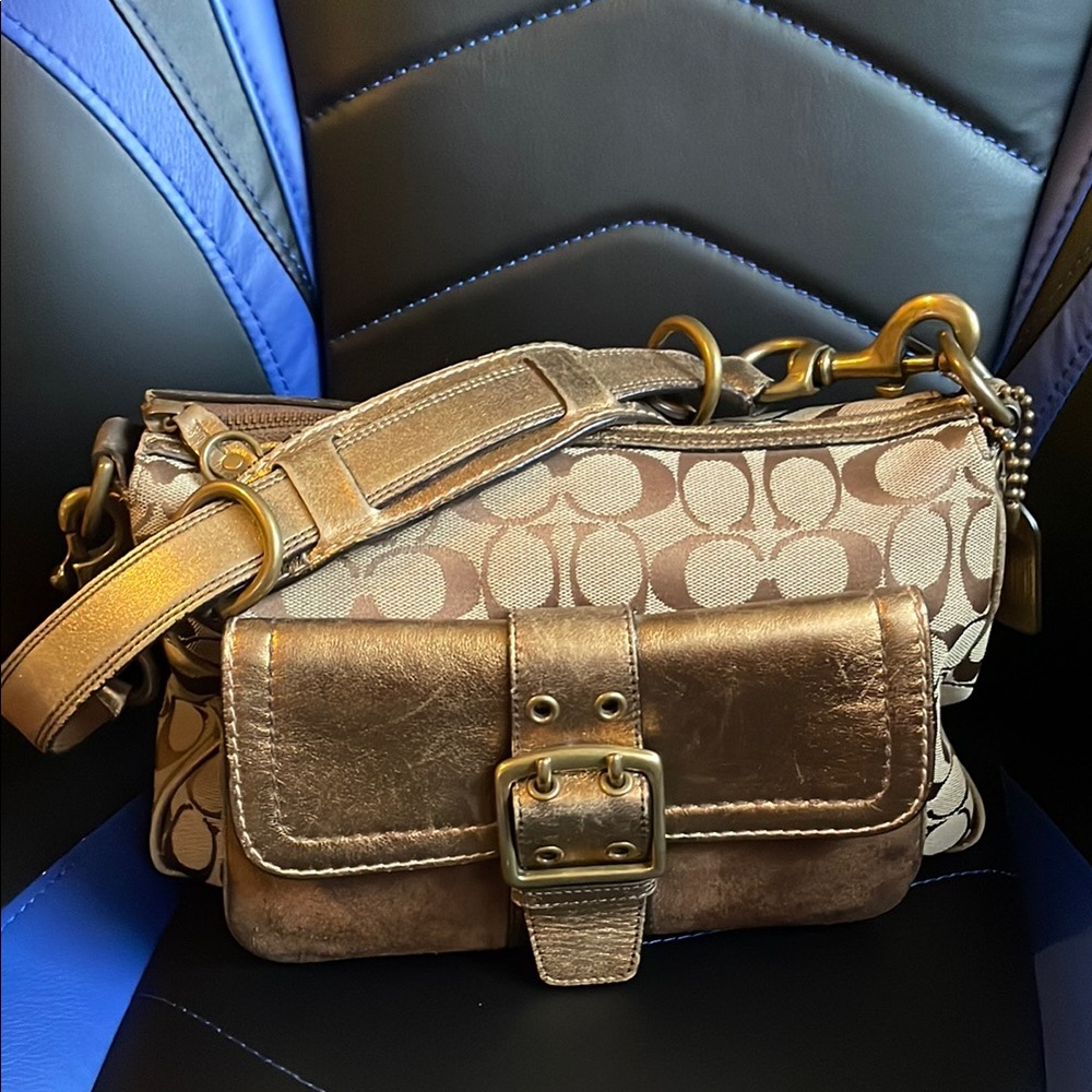 Coach Limited Special Edition Brown and Gold Crossbody Bag with Monogram